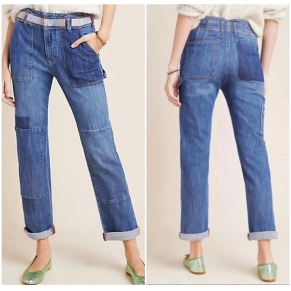 Anthropologie Patchwork Boyfriend Jeans in Medium Blue - Picture 9 of 15